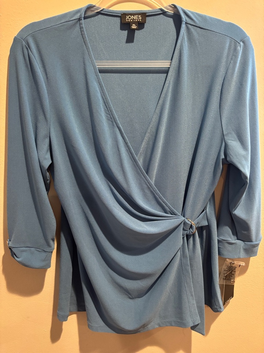 Jones New York Blue Wrap Top With Side Ring